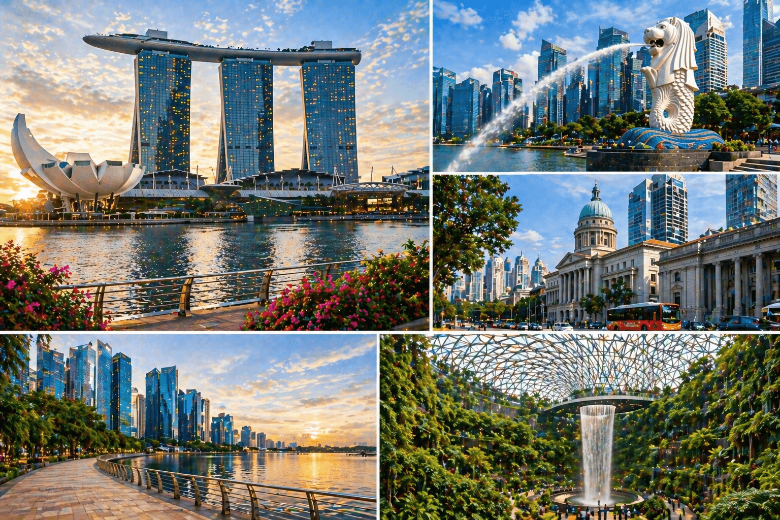Singapore itinerary 5 days day 1 Marina Bay and city highlights with skyline Merlion and Gardens by the Bay views