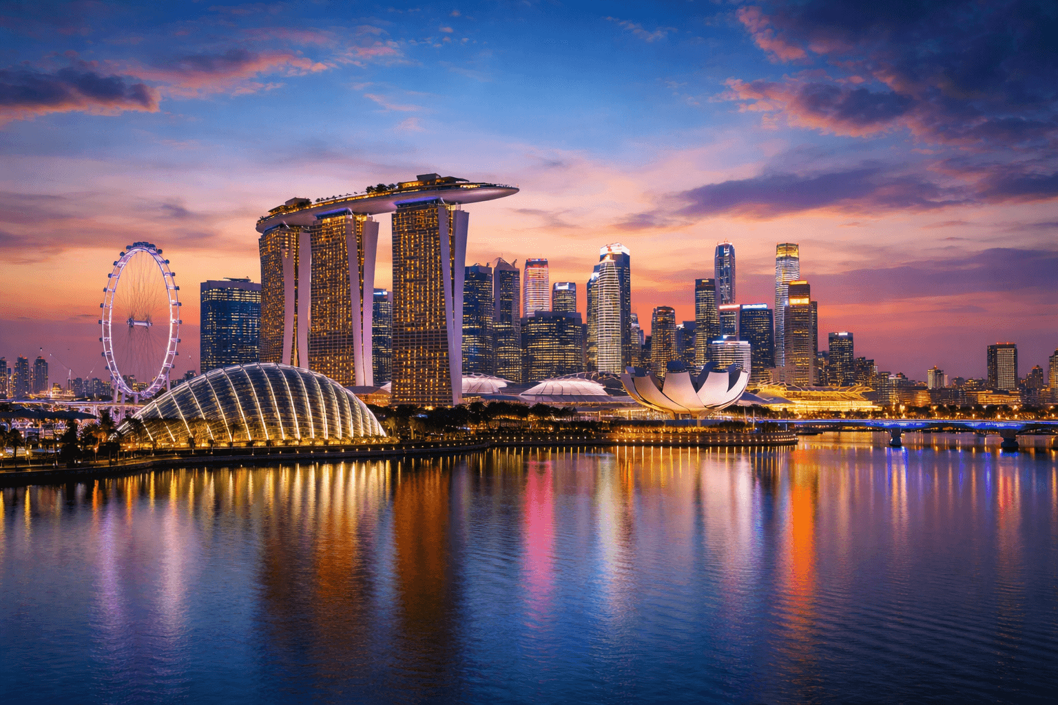 Marina Bay Sands and Singapore skyline at sunset highlighting top things to do in Singapore
