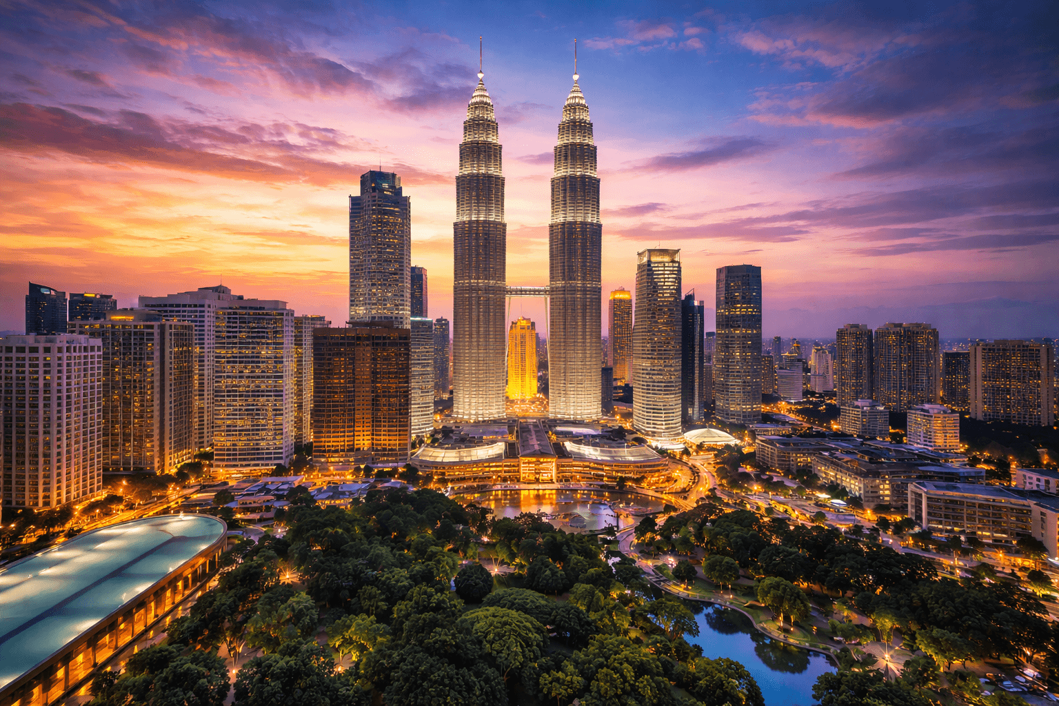 Kuala Lumpur skyline with Petronas Twin Towers highlighting top things to do in Malaysia