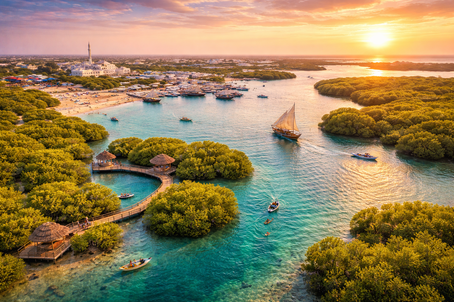 Umm Al Quwain mangroves and coastal lagoons showcasing top things to do in Umm Al Quwain