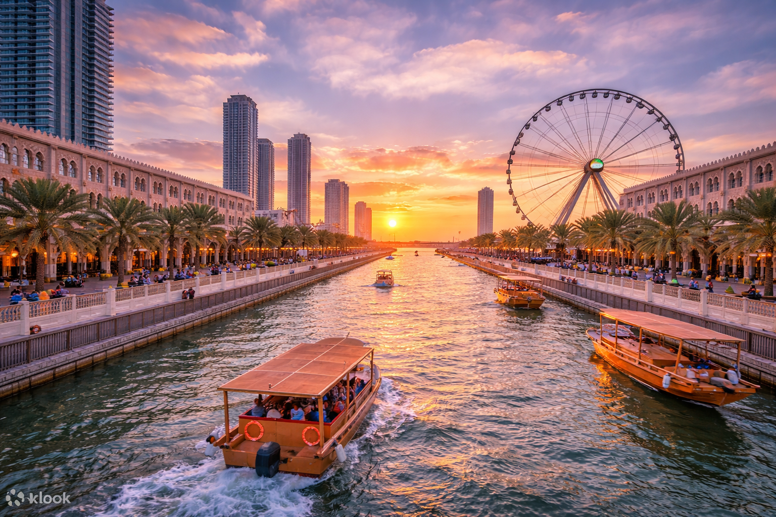 Al Qasba Canal and Eye of the Emirates Wheel showcasing top things to do in Sharjah