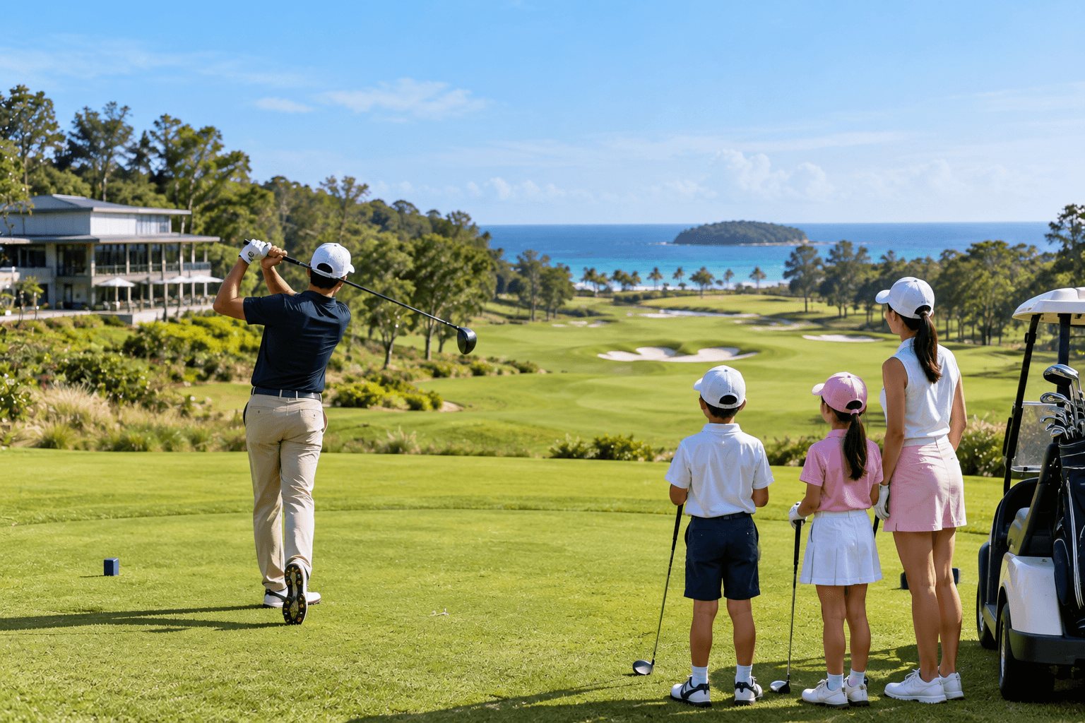 Family enjoying a round of golf at The Els Club Desaru Coast