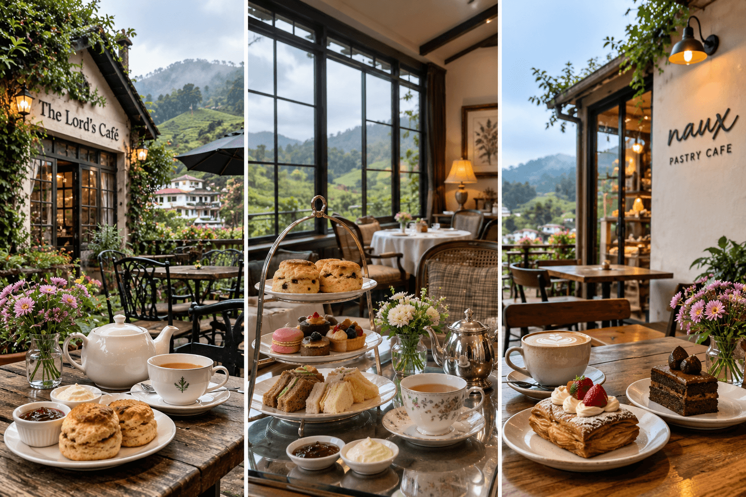 Scones, tea and pastries at a scenic cafe in Cameron Highlands