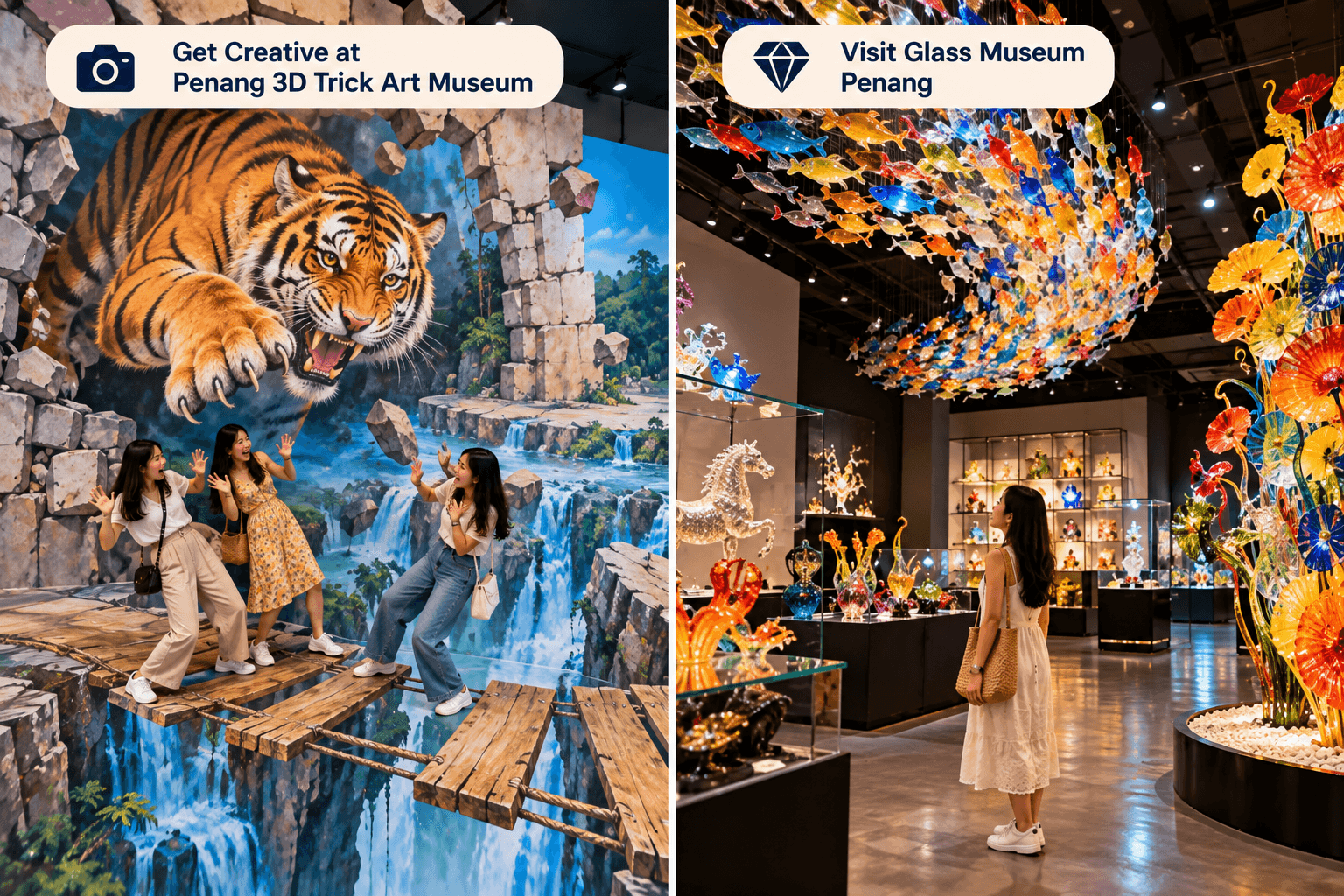 Indoor attractions in Penang including Penang 3D Trick Art Museum and Glass Museum Penang
