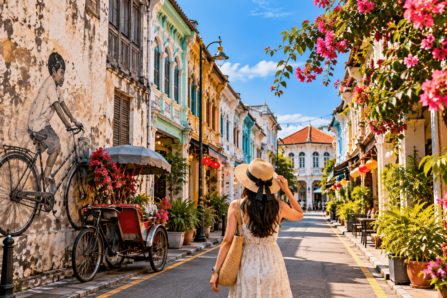 Traveler exploring George Town's colorful heritage streets in Penang