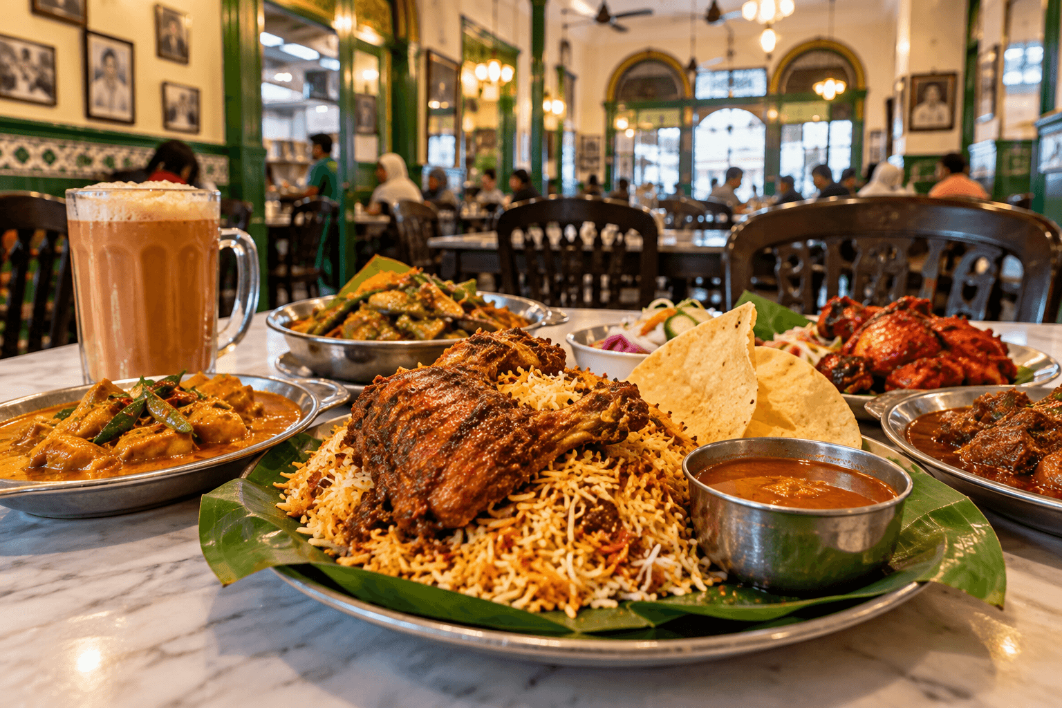 Traditional Malaysian and Indian Muslim dishes served at Hameediyah Restaurant in Penang