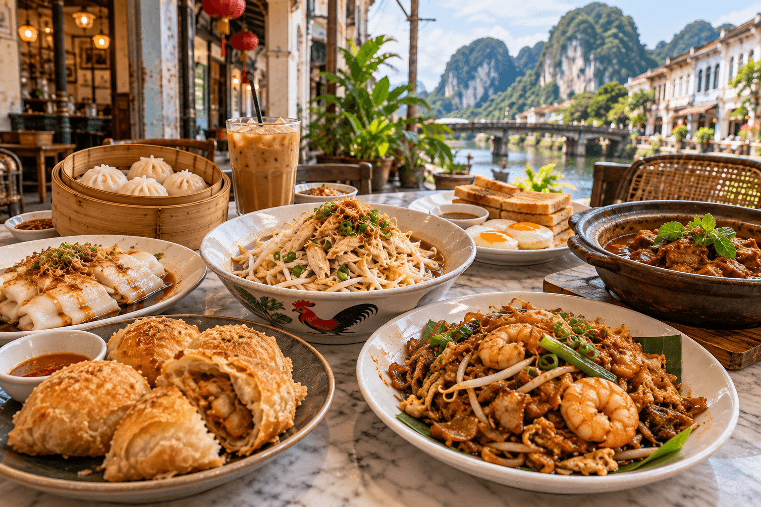 Popular Ipoh foods including noodles, dim sum, char kway teow, chee cheong fun and kaya toast