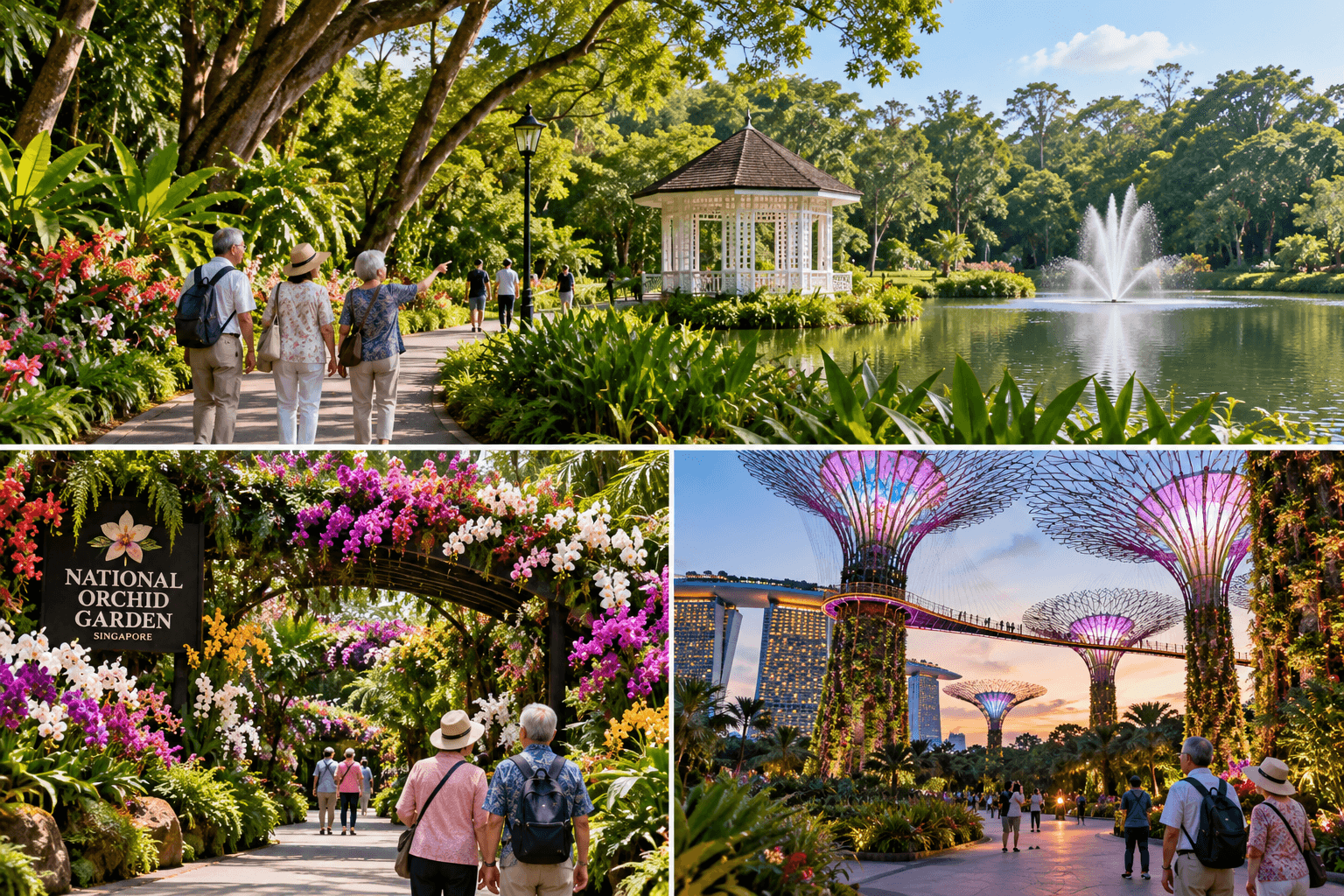 Seniors exploring Singapore Botanic Gardens, National Orchid Garden and Gardens by the Bay