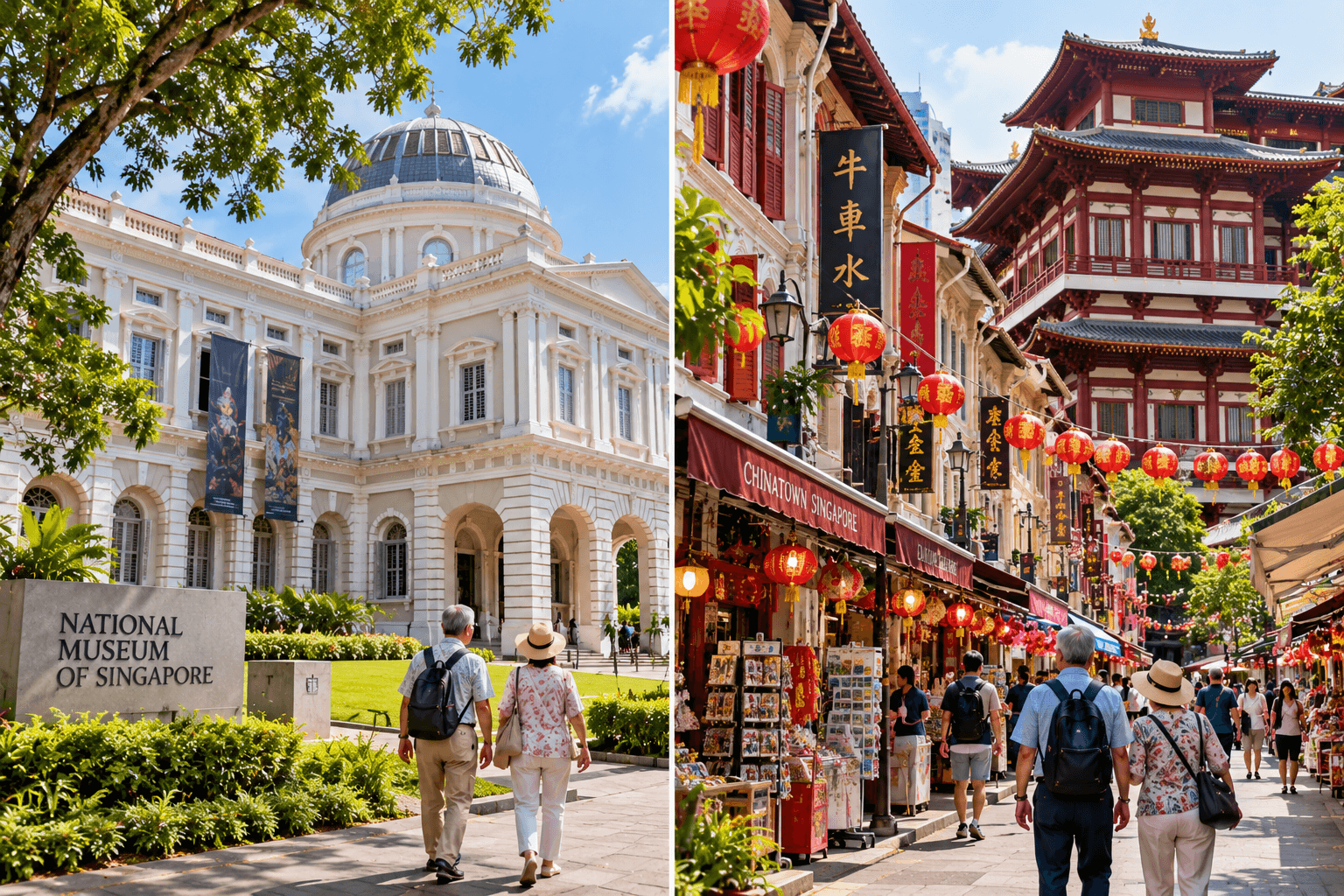 Seniors exploring the National Museum of Singapore and Chinatown's heritage streets