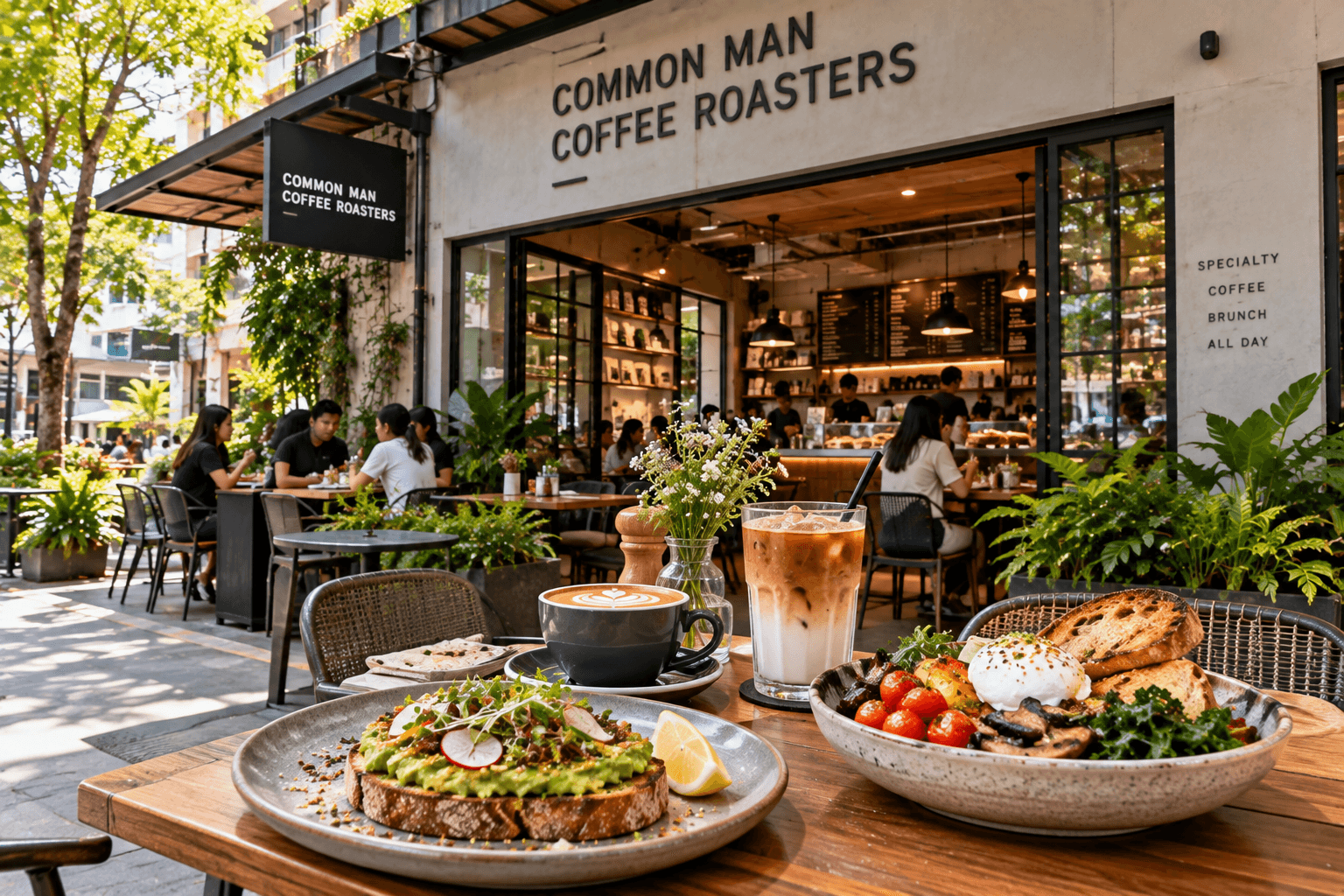 Common Man Coffee Roasters in Singapore with specialty coffee, avocado toast and brunch dishes