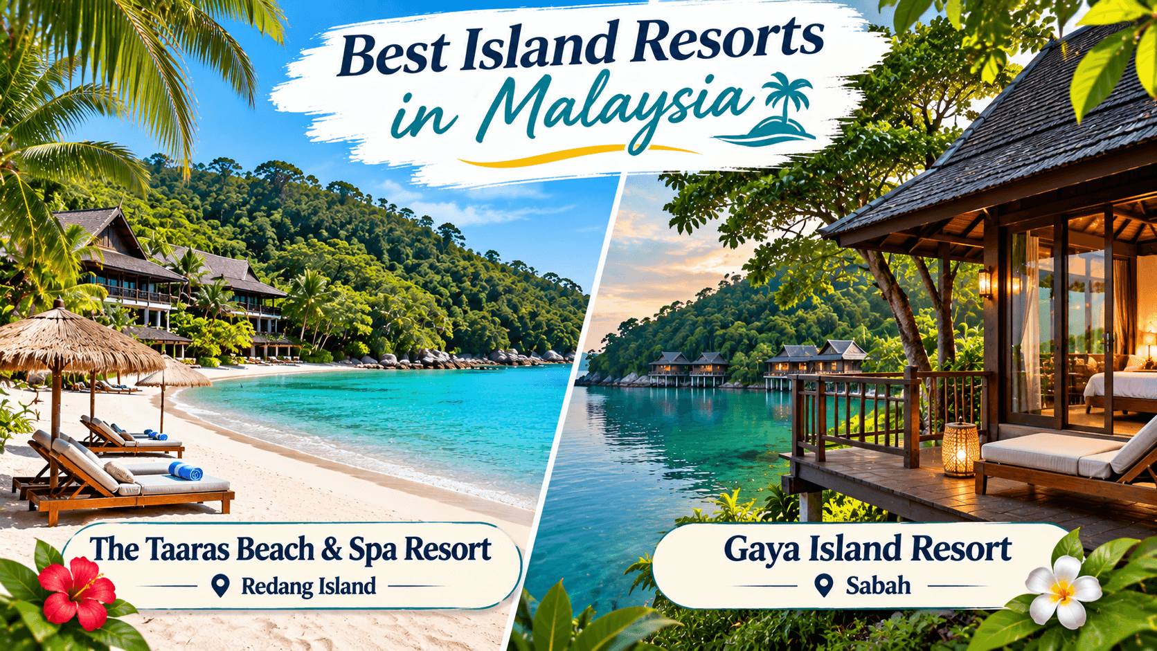 Malaysia island resorts featuring The Taaras Beach & Spa Resort on Redang Island and Gaya Island Resort in Sabah.